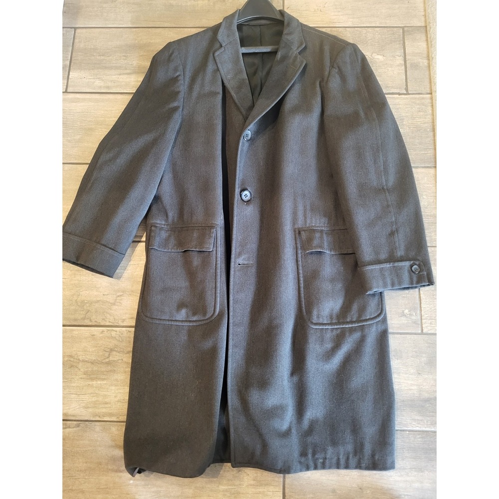 Vtg 50's Robert Hall Black Charcoal TRENCH XL Coat Gentleman's Wallstreet Jacket